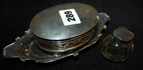 Silver oval trinket box and a silver inkstand